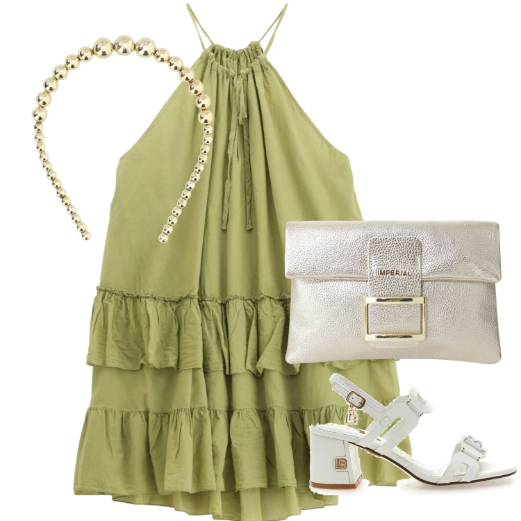 Outfit donna - Il vestito fa il look. Stile Glamour per Serata fuori. Abbinamento con pochette, vestiti corti, cerchietti, sandali col tacco.