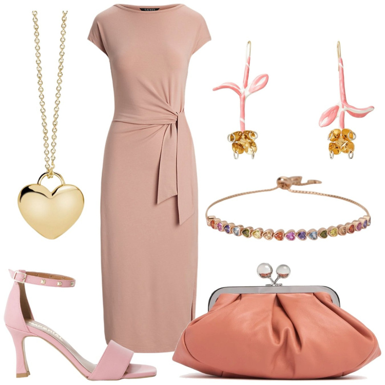 Outfit donna - Io & Henry. Stile Bon Ton per Cerimonia. Abbinamento con orecchini, braccialetti, collane, sandali col tacco, vestiti, pochette.
