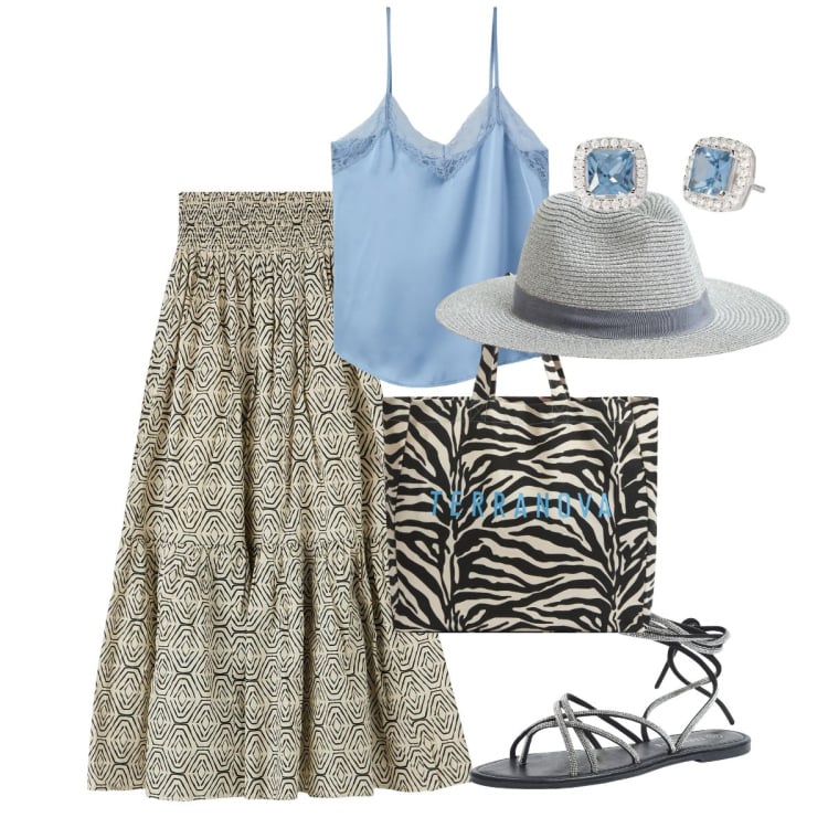 Outfit donna - La shopper ZEBRATA. Stile Etnico per Tutti i giorni. Abbinamento con gonne lunghe, borse tote, sandali alla schiava, cappelli, top, orecchini.