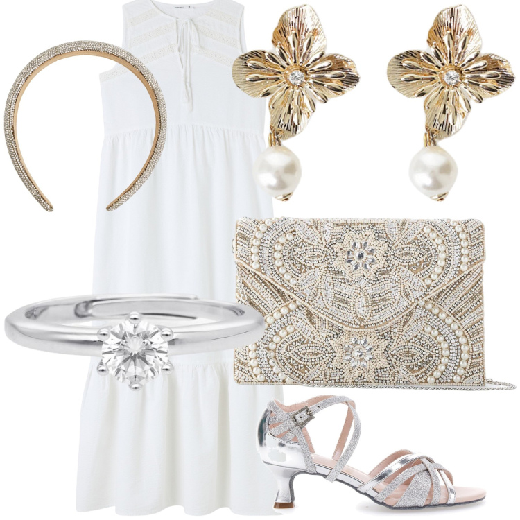 Outfit donna - La sposa più risparmiosa, ma wow. Stile Bon Ton per Cerimonia. Abbinamento con pochette, vestiti midi/longuette, cerchietti, anelli, orecchini, sandali in pelle.