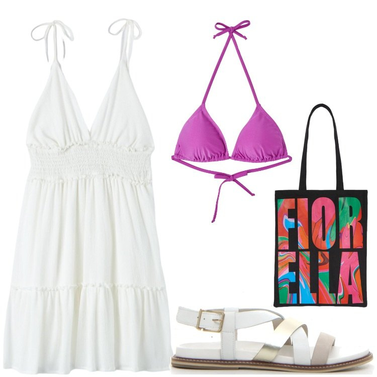 Outfit donna - Sto bene al mare. Stile Basic per Mare. Abbinamento con bikini, vestiti, borse tote, sandali.