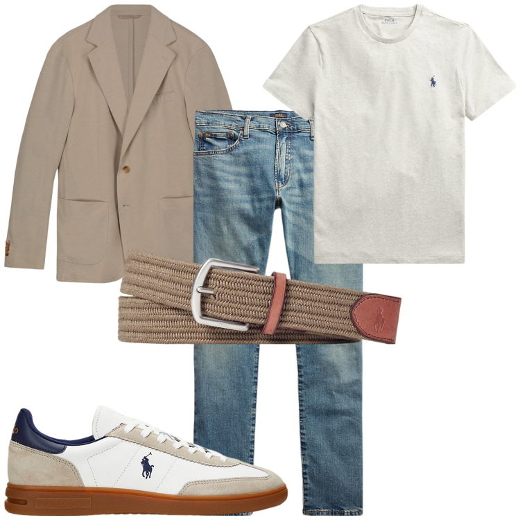 Outfit uomo - In ufficio. Stile Casual per Ufficio. Abbinamento con jeans, t-shirt, sneakers, cinture, giacche.
