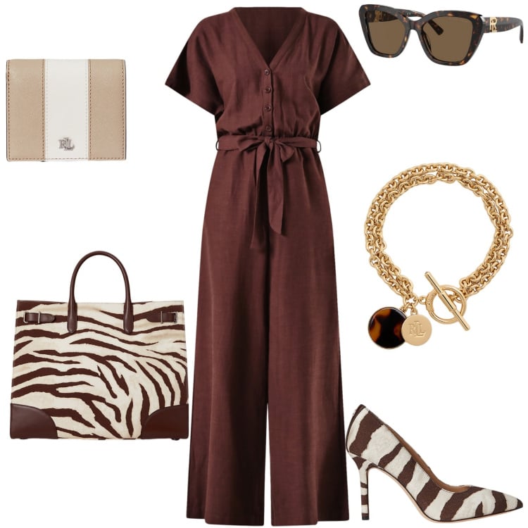 Outfit donna - Accessori zebrati per l\'estate. Stile Trendy per Tutti i giorni. Abbinamento con tute, borse tote, braccialetti con ciondoli, décolleté, portafogli, occhiali da sole.