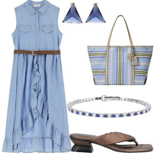 Outfit donna - Serata tra amici. Stile Casual chic per Serata fuori. Abbinamento con orecchini, infradito, braccialetti, vestiti senza maniche, borse tote.
