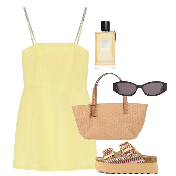Outfit donna - Luglio. Stile Bon Ton per Tutti i giorni. Abbinamento con borse a mano, profumi, vestiti corti, sandali, occhiali da sole.
