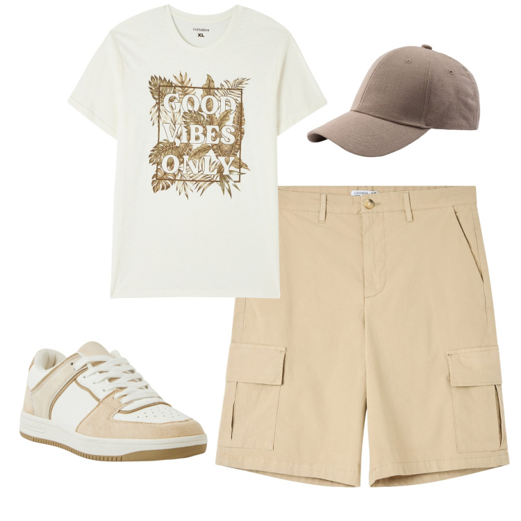 Outfit uomo - Total look #2197291. Stile Casual per Tutti i giorni. Abbinamento con sneakers, t-shirt, bermuda, cappelli con visiera.