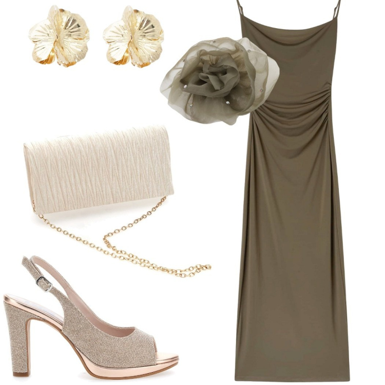 Outfit donna - Cerimonia elegante. Stile Chic per Cerimonia. Abbinamento con vestiti lunghi, foulard, orecchini, décolleté, borse a spalla.