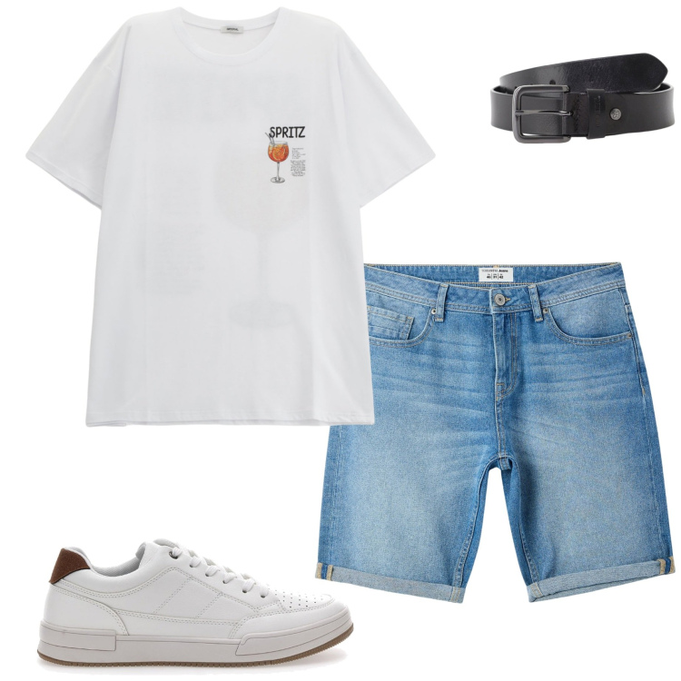 Outfit uomo - Casual style. Stile Casual per Tutti i giorni. Abbinamento con bermuda, cinture, t-shirt, sneakers.