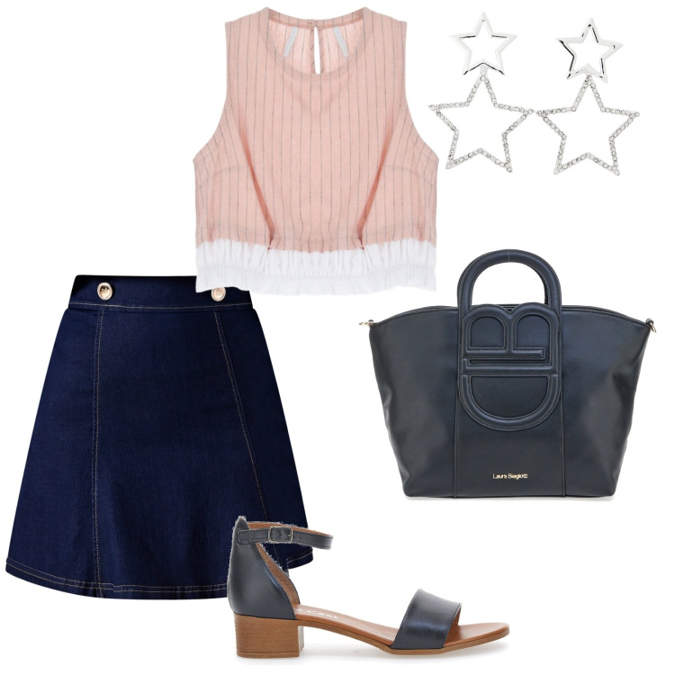 Outfit donna - Orecchini a stella. per Tutti i giorni. Abbinamento con orecchini, minigonne, top, sandali col tacco, borse a tracolla.