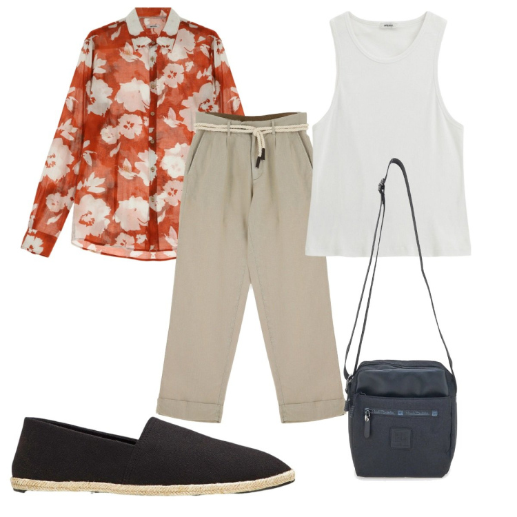 Outfit uomo - Camicia a maniche corte e espadrillas. Stile Trendy per Tutti i giorni. Abbinamento con espadrillas, canottiere, pantaloni chino, camicie, portafogli.