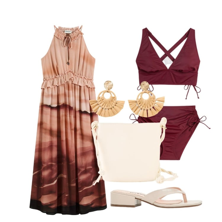 Outfit donna - Gli ARRICCI ROMANTICI. Stile Romantica per Tutti i giorni. Abbinamento con bikini, orecchini, vestiti, infradito, borse a tracolla.