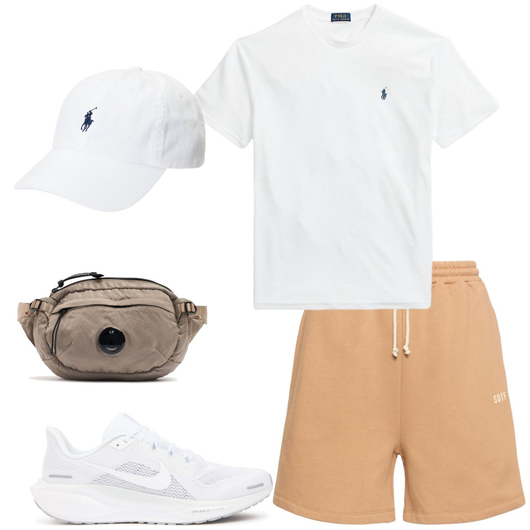 Outfit uomo - Runner. Stile Casual per Sport. Abbinamento con cappelli, t-shirt, sneakers, shorts, borse sportive.