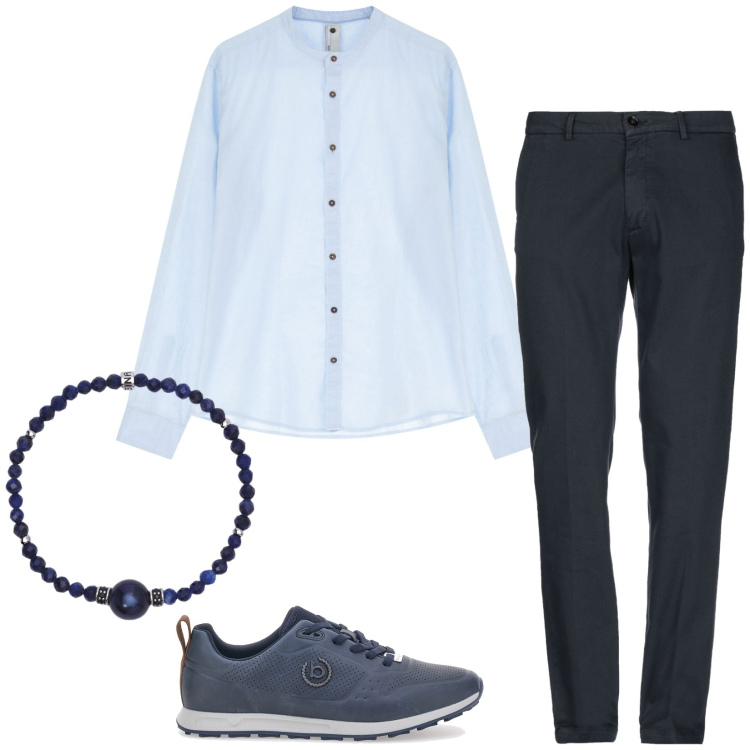 Outfit uomo - Blue Summer. Stile Casual per Tutti i giorni. Abbinamento con pantaloni chino, braccialetti, camicie, sneakers.