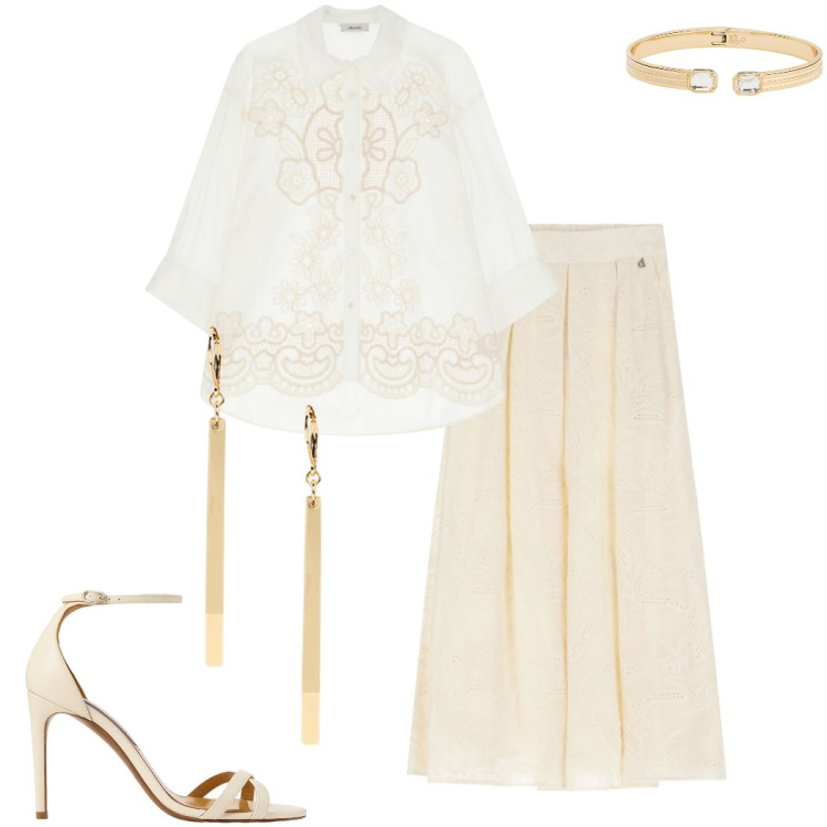 Outfit donna - Dixie Summer Sale. Stile Boho per Serata fuori. Abbinamento con camicie, gonne lunghe, braccialetti, orecchini, sandali col tacco.