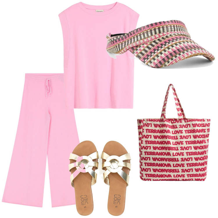 Outfit donna - Tutti i giorni. per Tutti i giorni. Abbinamento con top, borse tote, pantaloni, ciabatte, cappelli con visiera.