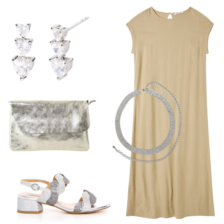 Outfit donna - Total look #2197611. Stile Casual chic per Tutti i giorni. Abbinamento con vestiti lunghi, cinture, orecchini, borse a tracolla, sandali col tacco.