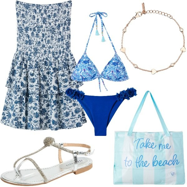 Outfit donna - Terranova - Summer Sale. Stile Casual chic per Mare. Abbinamento con vestiti corti, bikini, borse tote, ciabatte, bikini, braccialetti.