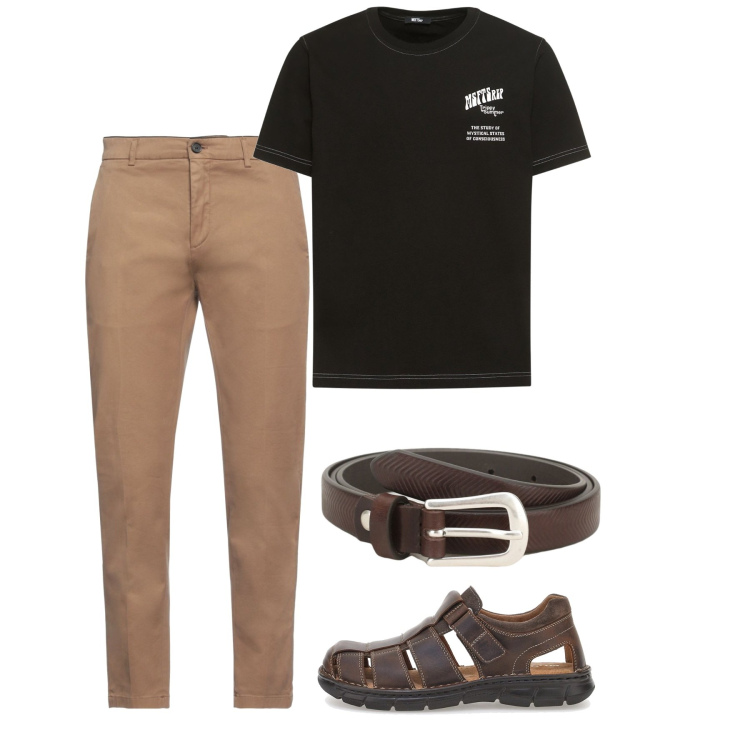 Outfit uomo - Luglio. Stile Casual per Tutti i giorni. Abbinamento con pantaloni, cinture, sandali, t-shirt.