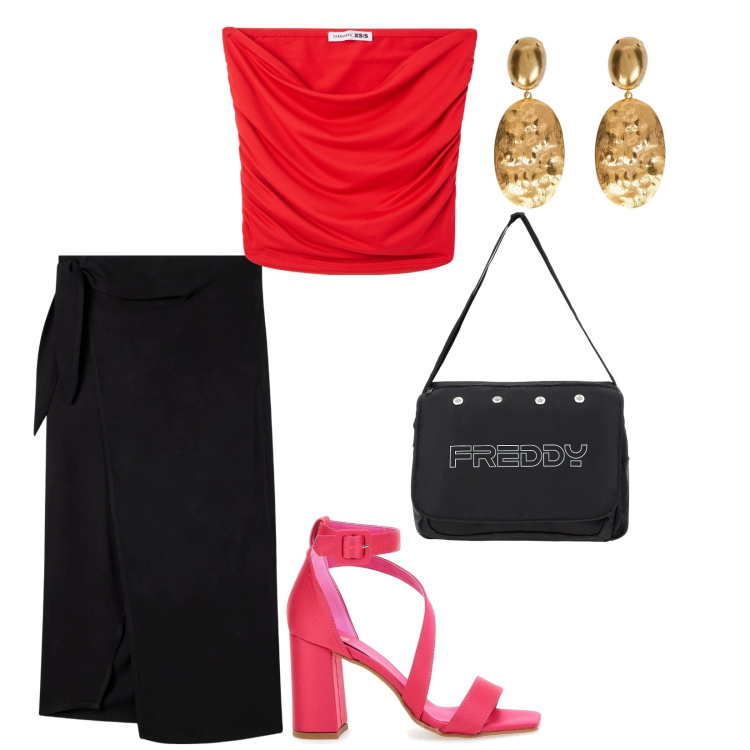 Outfit donna - Uscita. per Serata fuori. Abbinamento con gonne lunghe, top, borse messenger, sandali col tacco, orecchini.