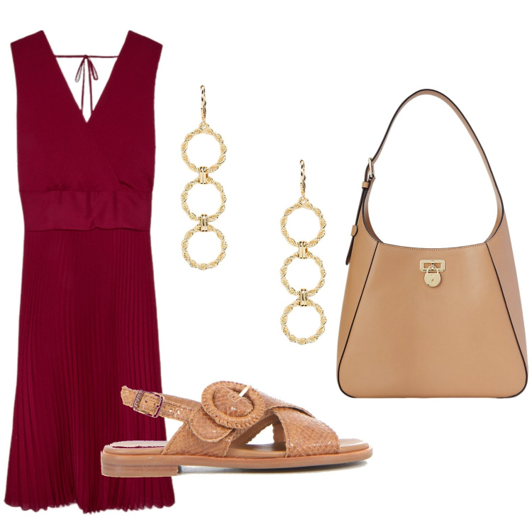 Outfit donna - Bantoa Summer Sales. Stile Minimal per Ufficio. Abbinamento con borse a spalla, orecchini, vestiti lunghi, sandali.