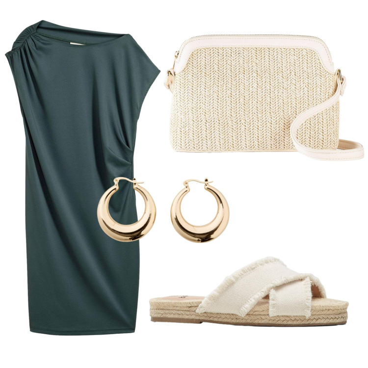 Outfit donna - Nuovi colori, nuove tendenze. Stile Glamour per Tutti i giorni. Abbinamento con vestiti corti, ciabatte, borse a tracolla, orecchini.