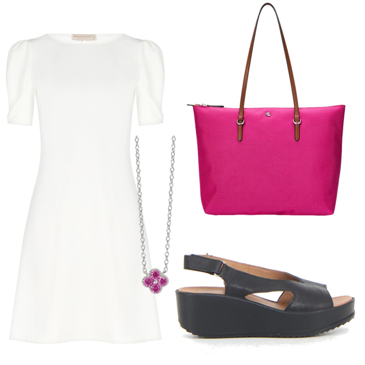 Outfit donna - Rinascimento - Saldi estivi. Stile Chic per Serata fuori. Abbinamento con vestiti, collane, borse tote, sandali.