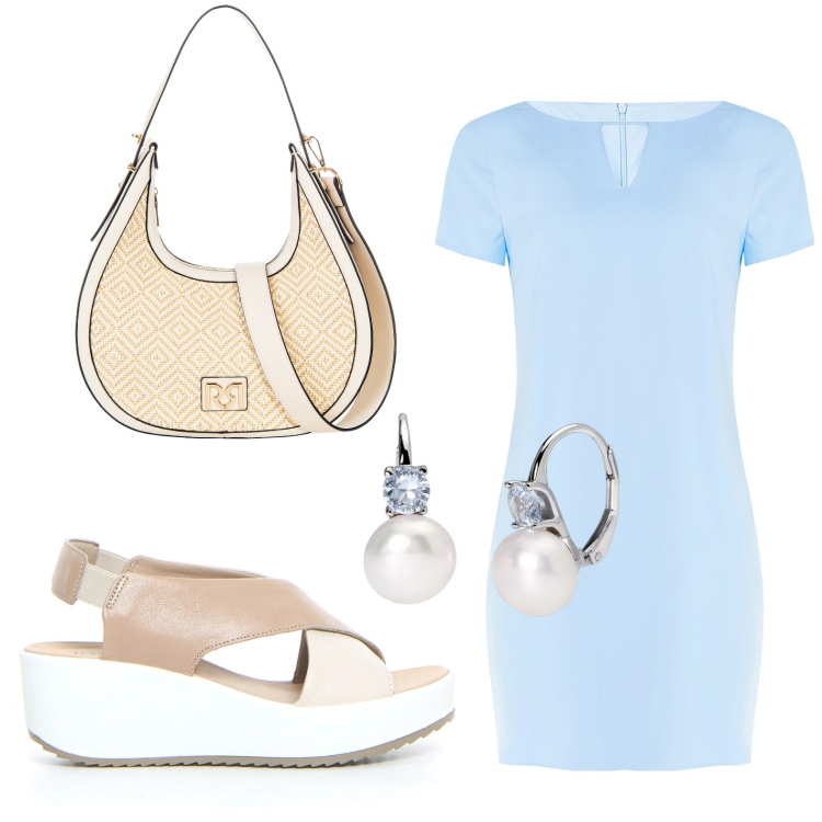 Outfit donna - Rinascimento - Saldi estivi. Stile Minimal per Serata fuori. Abbinamento con vestiti a tubino, borse a mano, orecchini, sandali.