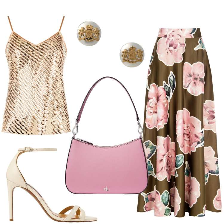 Outfit donna - Rinascimento - Saldi estivi. Stile Chic per Serata fuori. Abbinamento con gonne, canottiere, orecchini, sandali col tacco, borse a spalla.