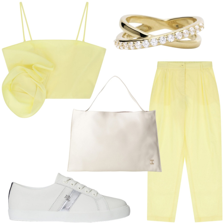 Outfit donna - Imperial - Summer Sale SS25. Stile Chic per Tutti i giorni. Abbinamento con anelli, pantaloni, borse a spalla, top, sneakers.