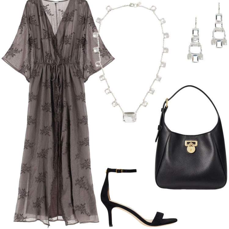 Outfit donna - Dixie Summer Sales 2025. Stile Glamour per Serata fuori. Abbinamento con borse a tracolla, collane, orecchini, sandali in pelle, vestiti lunghi.