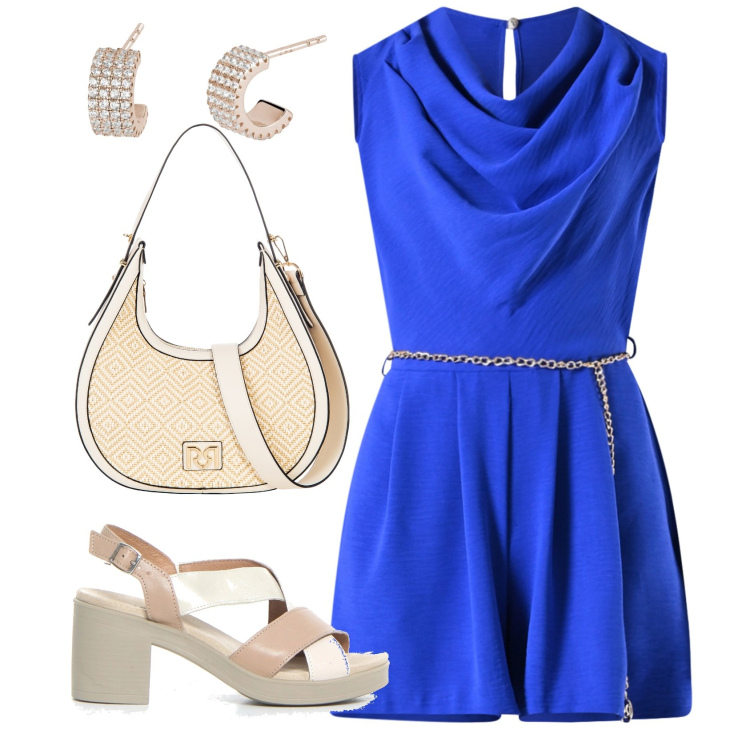 Outfit donna - Total look #2197963. Stile Chic per Cerimonia. Abbinamento con borse a mano, tuta corta, orecchini, sandali col tacco.