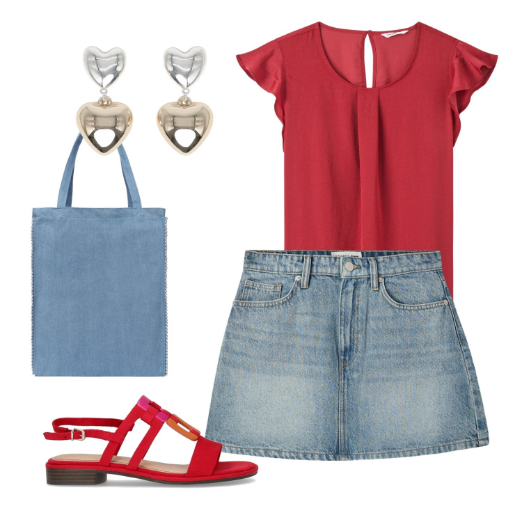 Outfit donna - Total look #2197976. Stile Casual chic per Tutti i giorni. Abbinamento con bluse, minigonne, orecchini, borse tote, sandali.