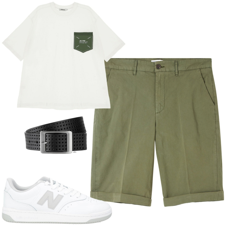 Outfit uomo - Total look #2197977. Stile Urban per Tutti i giorni. Abbinamento con cinture, sneakers, bermuda, t-shirt.