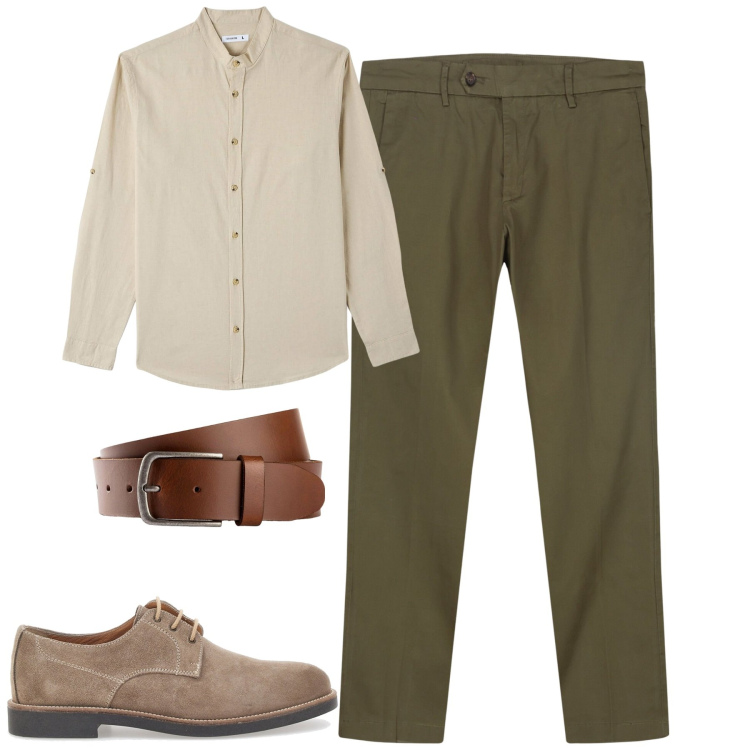 Outfit uomo - City. Stile Urban per Tutti i giorni. Abbinamento con cinture, camicie, scarpe stringate, pantaloni chino.