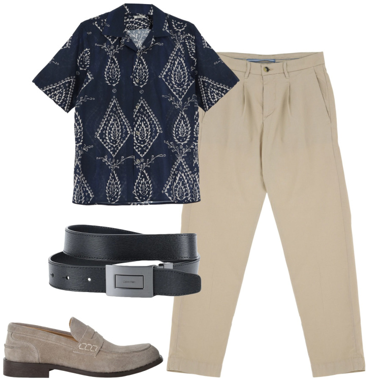 Outfit uomo - Imperial. Stile Trendy per Tutti i giorni. Abbinamento con cinture, pantaloni chino, scarpe stringate, camicie a manica corta.