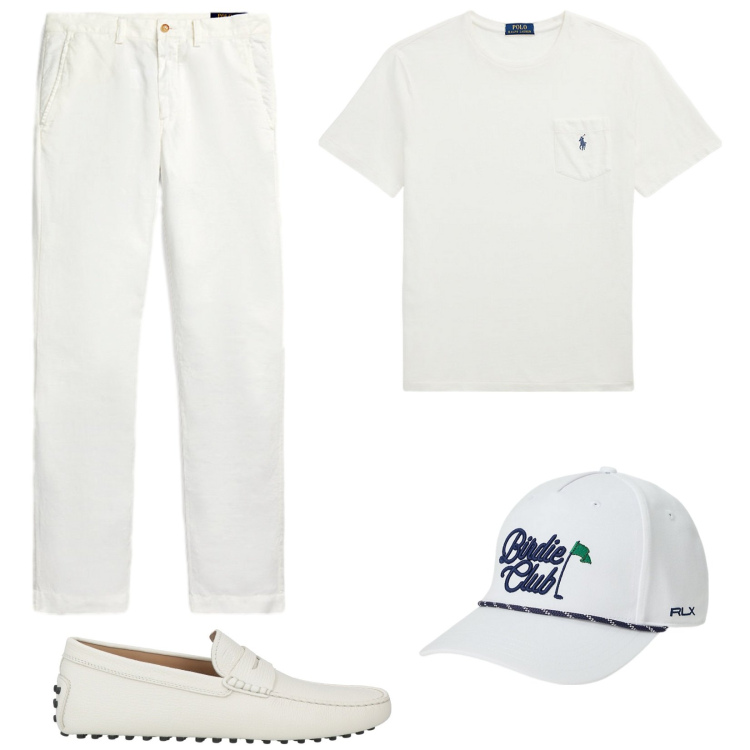 Outfit uomo - Lino Total white. Stile Casual per Serata speciale. Abbinamento con scarpe stringate, pantaloni, t-shirt, cappelli.