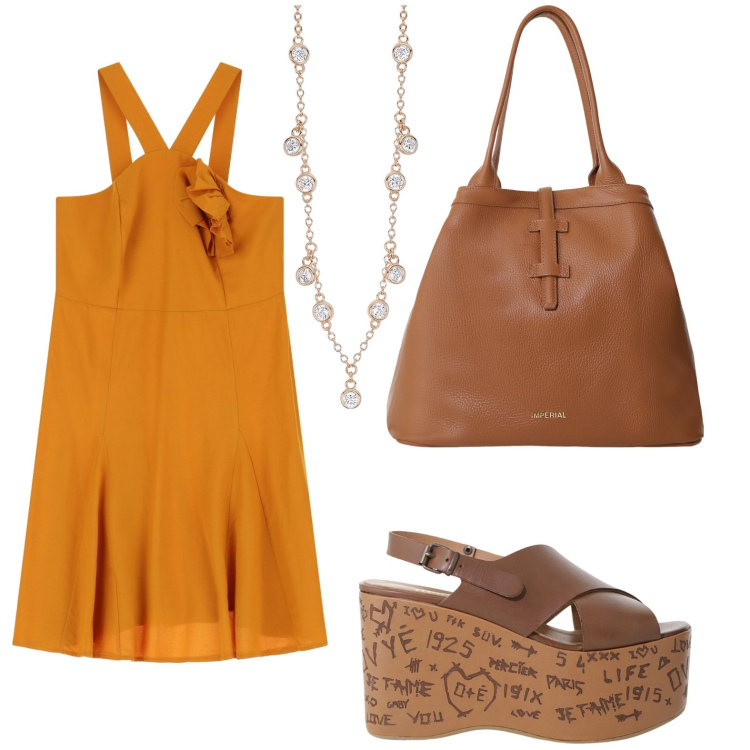 Outfit donna - Dixie - Summer Sale SS25. Stile Glamour per Tutti i giorni. Abbinamento con collane, borse tote, vestiti asimmetrici, zeppe.