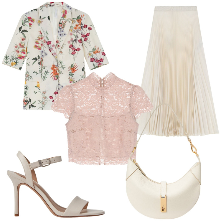 Outfit donna - Imperial Summer sales. Stile Chic per Cerimonia. Abbinamento con gonne lunghe, blazer, top, borse a spalla, sandali in pelle.