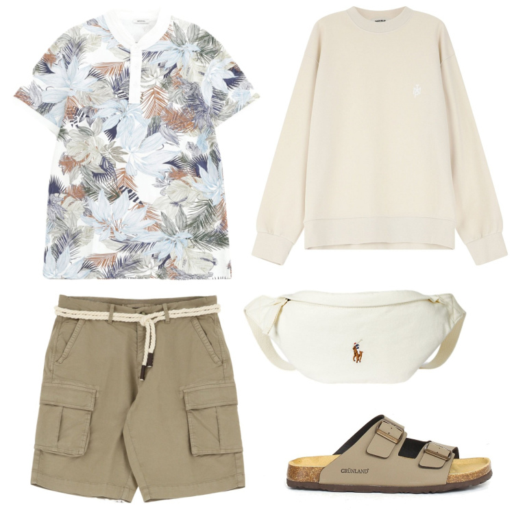 Outfit uomo - Imperial Summer Sales 2025. Stile Casual per Tutti i giorni. Abbinamento con felpe, bermuda, polo, borse sportive, sandali.