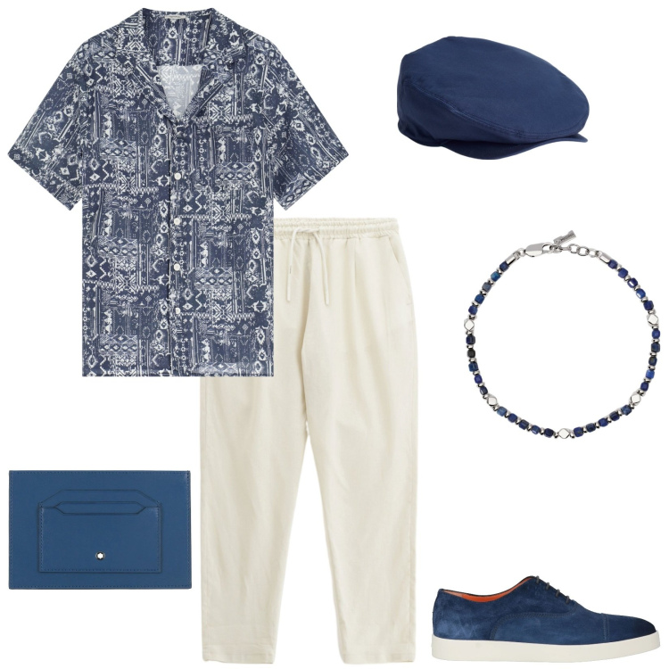 Outfit uomo - I saldi sono iniziati. Stile Casual per Tutti i giorni. Abbinamento con sneakers, portafogli, braccialetti, camicie a manica corta, pantaloni sportivi, cappelli.