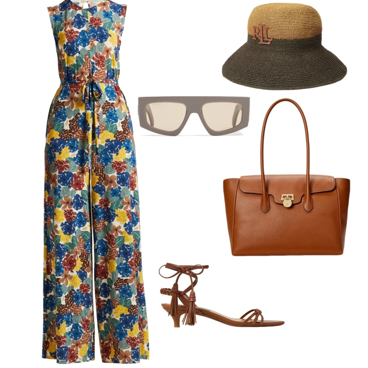Outfit donna - Di giorno. per Tutti i giorni. Abbinamento con tute, borse a mano, sandali col tacco, cappelli, occhiali da sole.