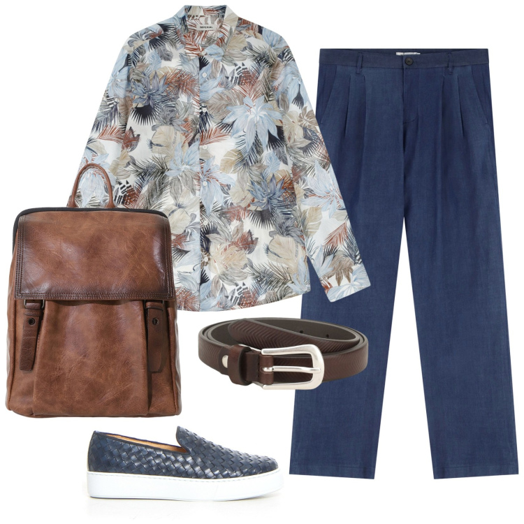 Outfit uomo - Al Lavoro informale. Stile Trendy per Ufficio. Abbinamento con camicie, cinture, pantaloni, borse sportive, sneakers.