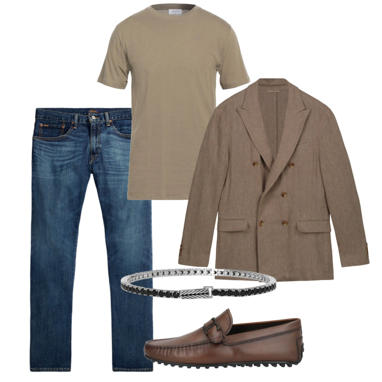 Outfit uomo - Casual curato. Stile Casual per Tutti i giorni. Abbinamento con t-shirt, scarpe stringate, braccialetti, jeans dritti, giacche.