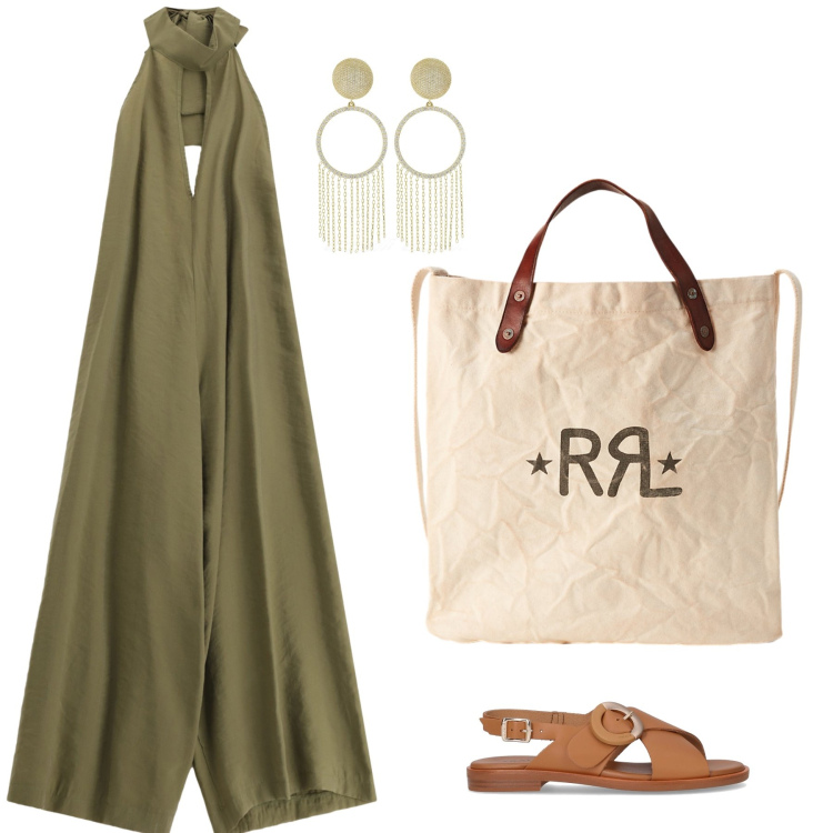 Outfit donna - Serata al mare. Abbinamento con tute, borse tote, sandali, orecchini.