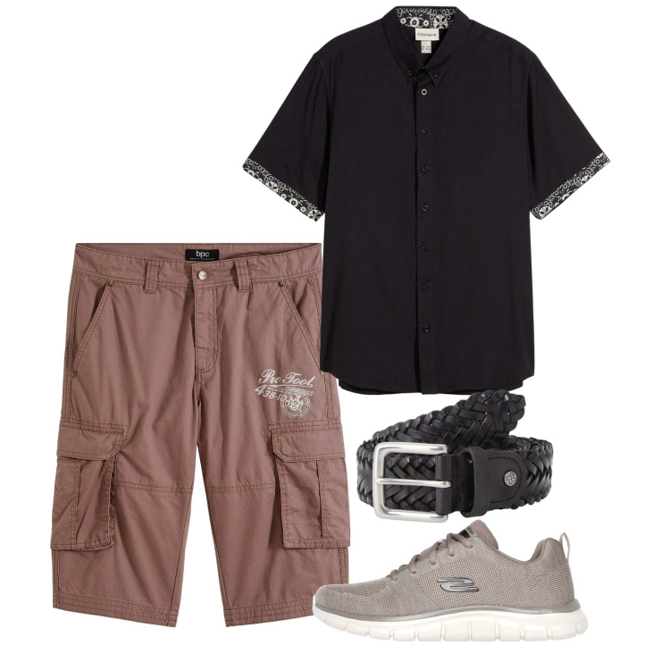 Outfit uomo - Luglio. Stile Casual per Tutti i giorni. Abbinamento con camicie a manica corta, bermuda, cinture, sneakers.
