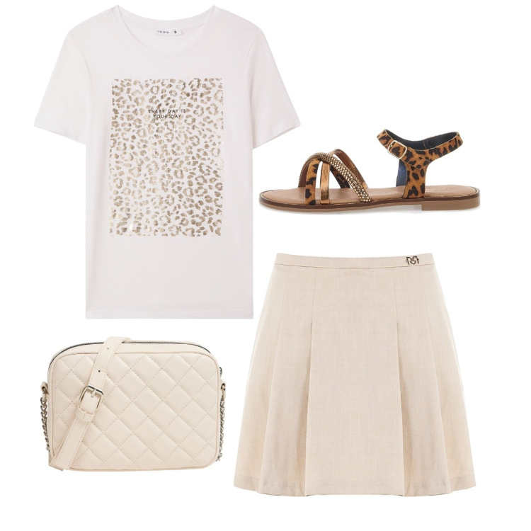 Outfit donna - Bianco. Stile Bon Ton per Tutti i giorni. Abbinamento con t-shirt, borse a tracolla, gonne, sandali.