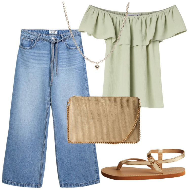 Outfit donna - Saldi Terranova. Stile Basic per Tutti i giorni. Abbinamento con jeans, bluse, borse a tracolla, collane, ciabatte.