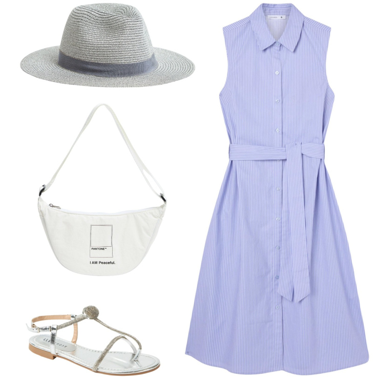 Outfit donna - La lavanda. Stile Bon Ton per Tutti i giorni. Abbinamento con vestiti chemisier, marsupi, cappelli, ciabatte.