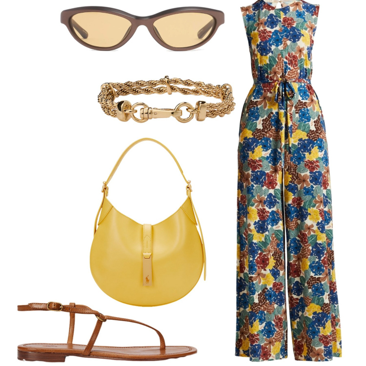 Outfit donna - Estate!. Stile Bon Ton per Tutti i giorni. Abbinamento con tute, braccialetti, sandali in pelle, borse a spalla, occhiali da sole.