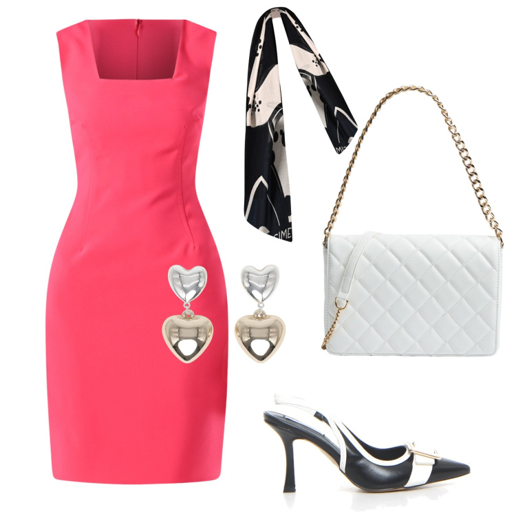 Outfit donna - Serata Colorata. Stile Casual chic per Serata fuori. Abbinamento con borse a tracolla, orecchini, vestiti a tubino, sciarpe, décolleté.